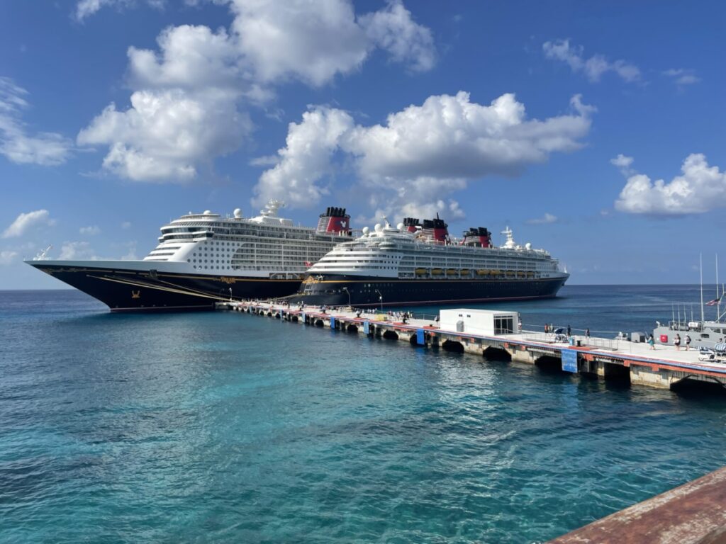 Disney Magic Cruise next to the Disney Dream Cruise Ship